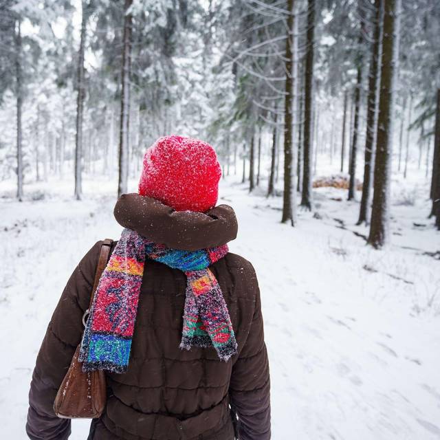 Spaziergängerin ist im Taunus unterwegs
