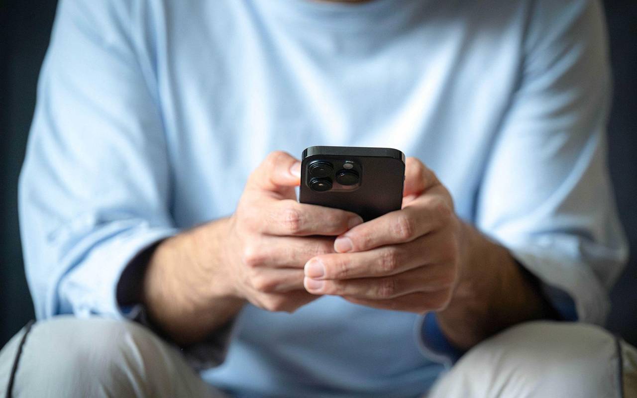 Ein Mann tippt auf einem Smartphone