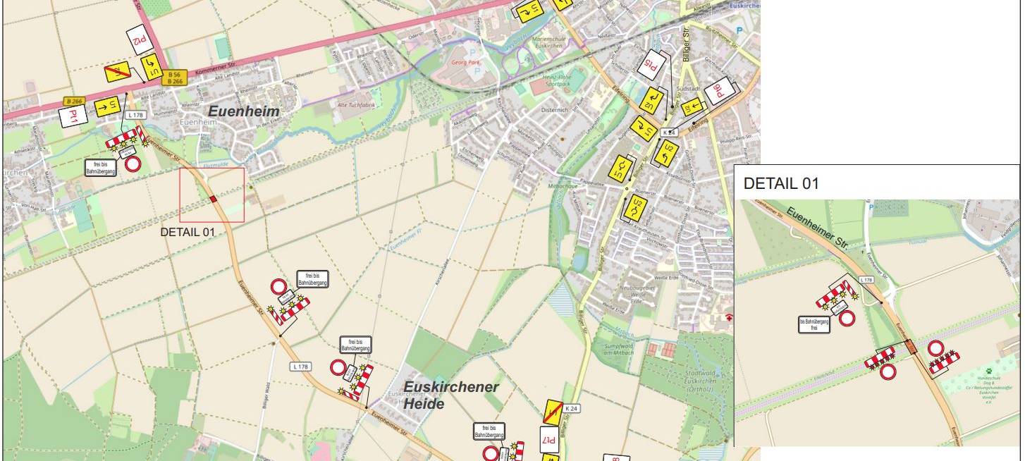 L 178 am Bahnübergang Euenheim gesperrt