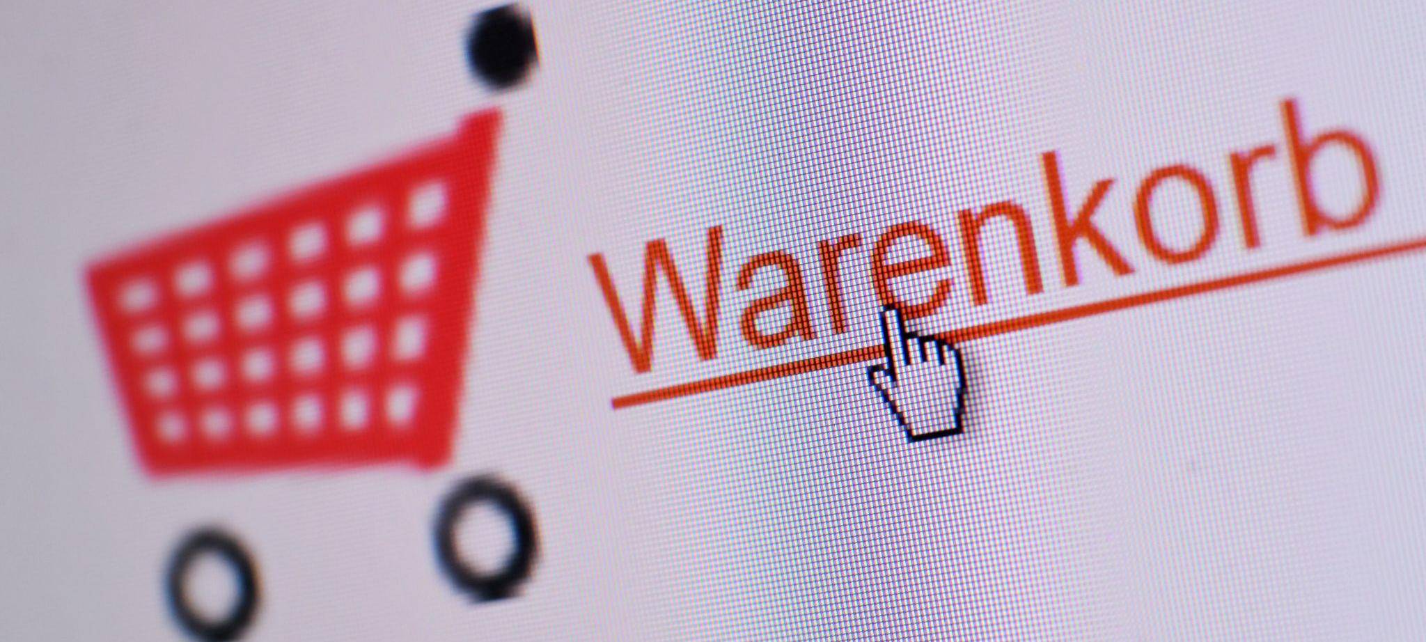 Warenkorb eines Onlineshops ist auf einer Website zu sehen