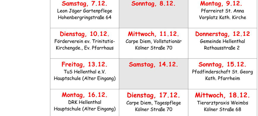 Hellenthal: Lebendiger Adventskalender