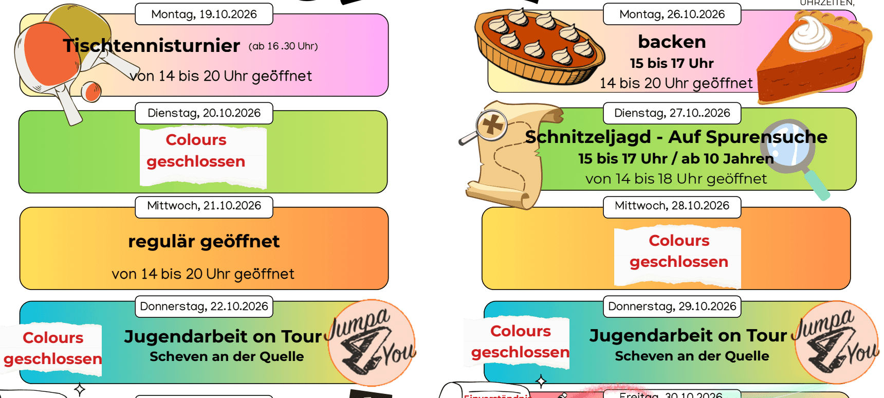 19. bis 30.10. Ferienprogramm